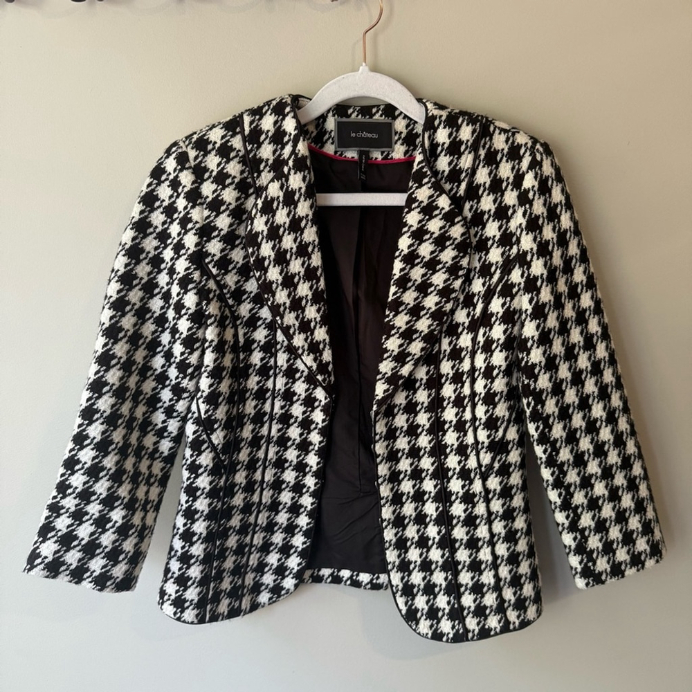 Le Chateau Black White and Gold Houndstooth Blazer Women’s XXS - Picture 4 of 15